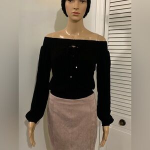 bebe Black Lace-Up Blouse